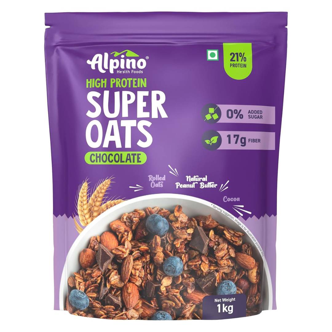 ALPINO High Protein Super Rolled Oats Chocolate - Rolled Oats, Natural Peanut Butter & Cocoa Powder – 21g Protein, No Added Sugar & Salt, Gluten Free – Peanut Butter & Cocoa Coated Oats